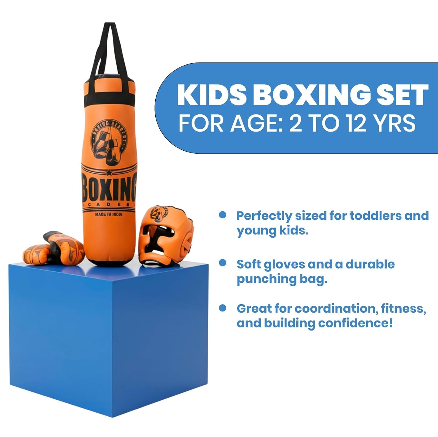 Kids Boxing Kit Pack of 4 | Pre-Filled Punching Bag, Gloves & Headguard (Orange) - Image 7