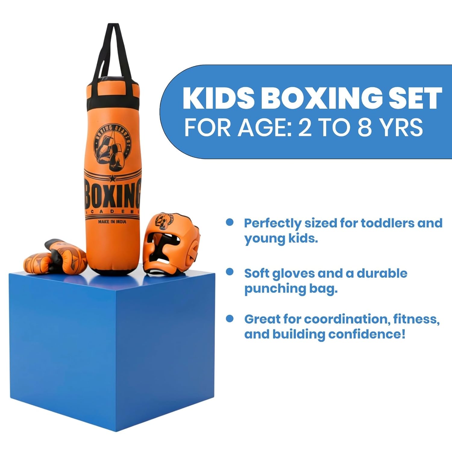 Kids Boxing Kit Pack of 4 | Pre-Filled Punching Bag, Gloves & Headguard (Orange) - Image 4